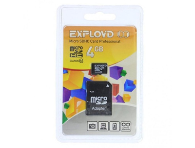 КартапамятиEXPLOYDMicroSDHC4GBСlass10+адаптер